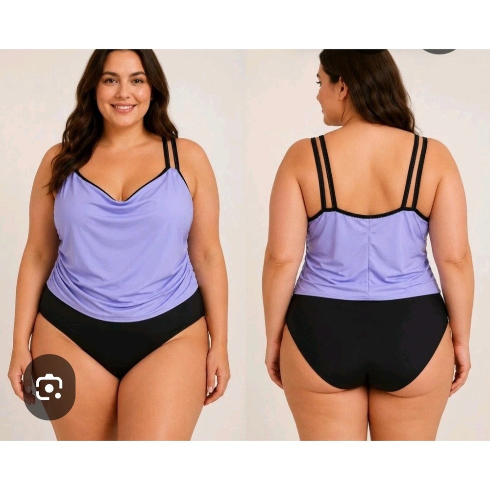 Miraclesuit Womens Purple Black Draped One Piece Swimsuit 1742 Size 16 Long